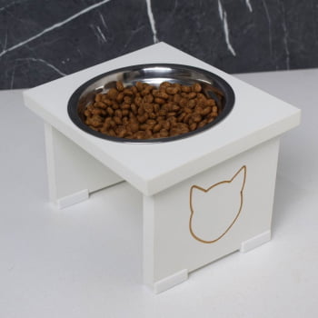 Comedouro Elevado Pet Gato MDF Simple  - Inox