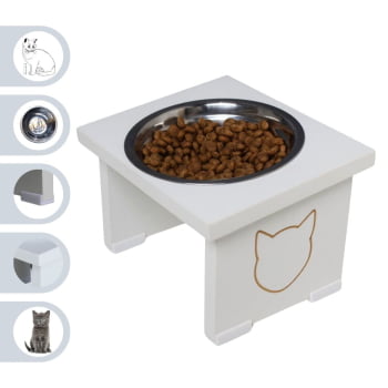 Comedouro Elevado Pet Gato MDF Simple  - Inox