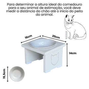 Comedouro Elevado Pet Gato MDF Simple  - Porcelana