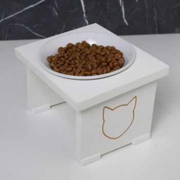 Comedouro Elevado Pet Gato MDF Simple  - Porcelana