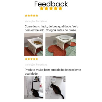 Comedouro Elevado Pet Gato MDF Simple  - Porcelana