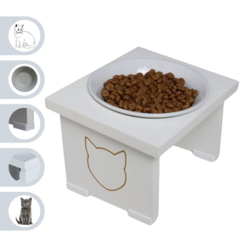 Comedouro Elevado Pet Gato MDF Simple  - Porcelana