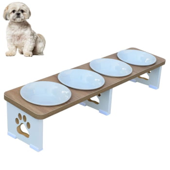 Comedouro Elevado Quadruplo Linear Cachorro Pet MDF - Porcelana