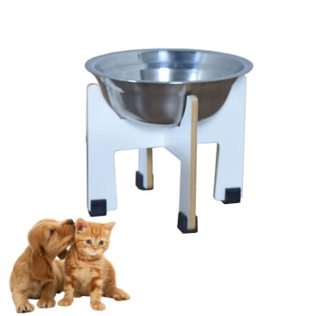 Comedouro Gato Cachorro Elevado Pet MDF Torre 15 cm  - Inox