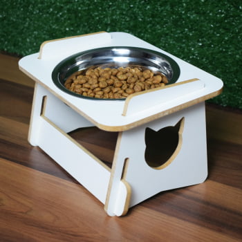 Comedouro Gato Elevado Pet Tigela Ração Inox Saudável - Branco