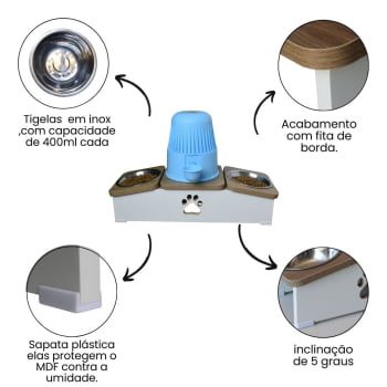 Comedouro Hibrido Duplo Cachorro Base Bebedouro Pet MDF