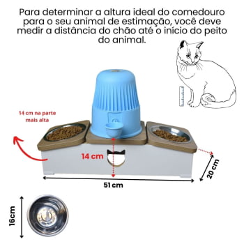 Comedouro Hibrido Duplo Gato Base Bebedouro Pet MDF
