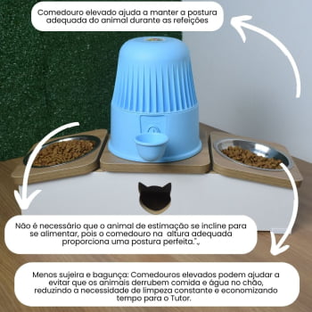 Comedouro Hibrido Duplo Gato Base Bebedouro Pet MDF