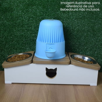 Comedouro Hibrido Duplo Gato Base Bebedouro Pet MDF