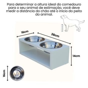 Comedouro para Cachorro Gato Duplo Elevado Pet MDF Luke  Inox 