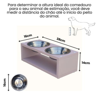 Comedouro para Cachorro Gato Duplo Elevado Pet MDF Luke  Inox 