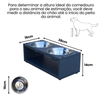 Comedouro para Cachorro Gato Duplo Elevado Pet MDF Luke  Inox 