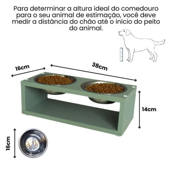 Comedouro para Cachorro Gato Duplo Elevado Pet MDF Luke  Inox 