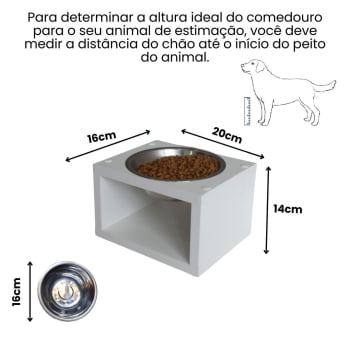 Comedouro Para Gato Cachorro Elevado Pet MDF Luke  Inox 