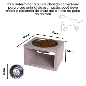 Comedouro Para Gato Cachorro Elevado Pet MDF Luke  Inox 