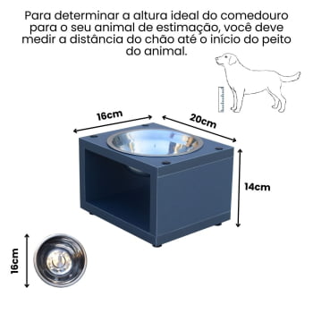 Comedouro Para Gato Cachorro Elevado Pet MDF Luke  Inox 