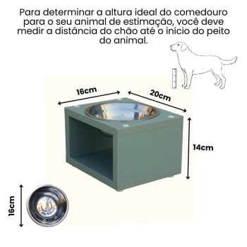 Comedouro Para Gato Cachorro Elevado Pet MDF Luke  Inox 