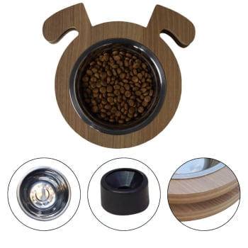 Comedouro Pet Elevado Cachorro Mdf Au Au - Inox