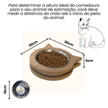 Comedouro Pet Elevado Gato Mdf Miau - Inox