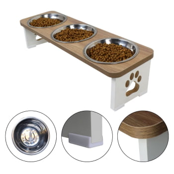 Comedouro Triplo Elevado Cachorro Pet MDF