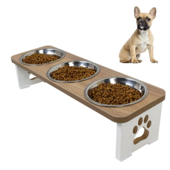 Comedouro Triplo Elevado Cachorro Pet MDF  - Inox