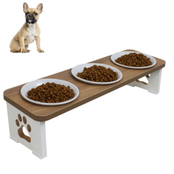 Comedouro Triplo Elevado Cachorro Pet MDF  - Porcelana