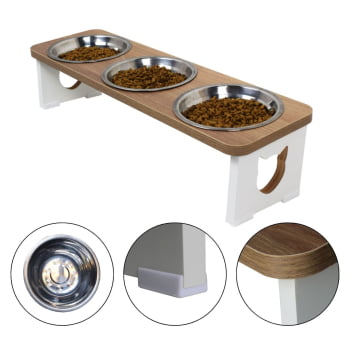 Comedouro Triplo Elevado Gato Pet MDF
