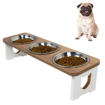 Comedouro Triplo Elevado Gato Pet MDF  - Inox