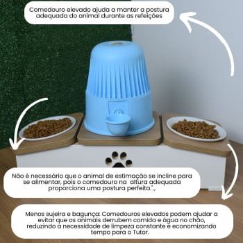Comedouro Hibrido Duplo Cachorro Base Bebedouro Pet MDF