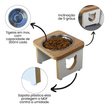Comedouro Gato Elevado Pet MDF Linha Tradicional