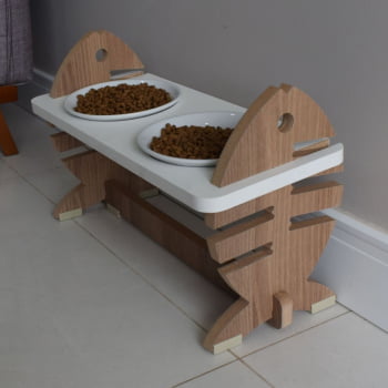 Comedouro Elevado Gato Espinha de Peixe Regulagem Altura Porcelana