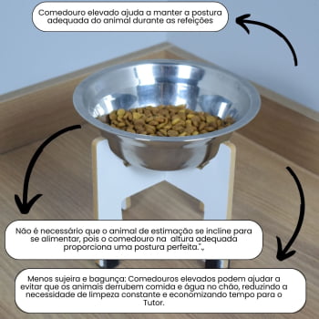 Comedouro Gato Cachorro Elevado Pet MDF Torre 15 cm  - Inox