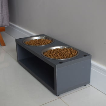 Comedouro para Cachorro Gato Duplo Elevado Pet MDF Luke  Inox 