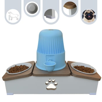 Comedouro Hibrido Duplo Cachorro Base Bebedouro Pet MDF - Porcelana