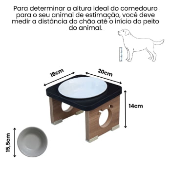 Comedouro Elevado Pet Para Cachorro MDF Colors - Porcelana - Preto