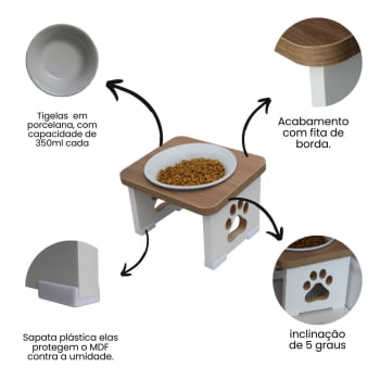 Comedouro Bebedouro Cachorro Elevado Pet MDF - Porcelana