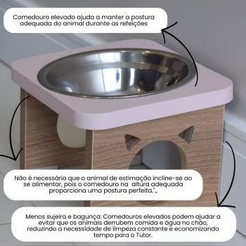 Comedouro Elevado Pet Gato MDF Colors - Inox - Rose