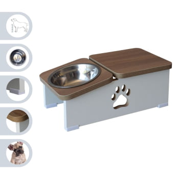 Comedouro Bebedouro Elevado Cachorro Base Hibrido Pet MDF - Inox