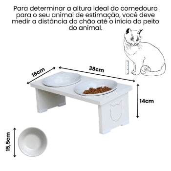 Comedouro Elevado Pet Gato MDF Duo  - Porcelana