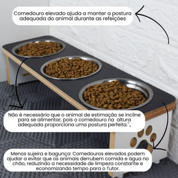 Comedouro Cachorro Elevado Pet Triplo MDF Linha Básica 