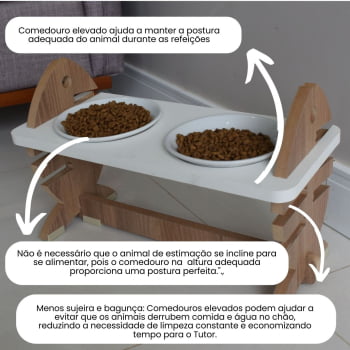 Comedouro Elevado Gato Espinha de Peixe Regulagem Altura Porcelana