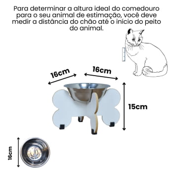 Comedouro de Cachorro Elevado Pet Gato MDF Modelo Osso 15 cm  - Inox