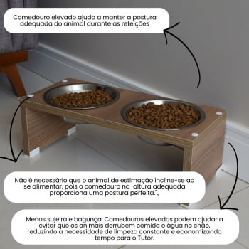Comedouro Duplo Elevado Pet Gato Cachorro MDF Nick - Inox
