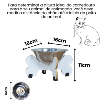 Comedouro de Cachorro Elevado Pet Gato MDF Modelo Osso 11 cm  - Inox