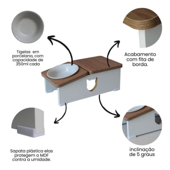 Comedouro Bebedouro Elevado Gato Base Hibrido Pet MDF - Porcelana