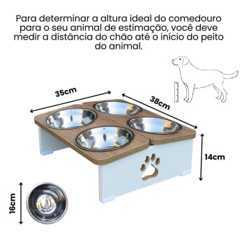 Comedouro Elevado Pet Cachorro MDF Quadruplo - Inox