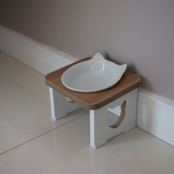 Comedouro Bebedouro Gato Elevado Pet MDF - Porcelana Felino