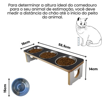 Comedouro Gato Elevado Pet Triplo MDF Linha Básica 