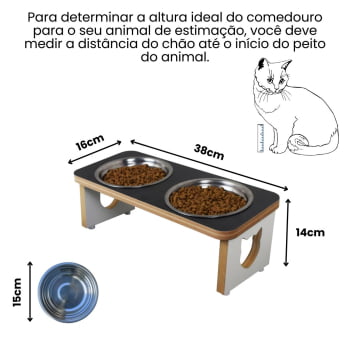 Comedouro Gato Elevado Pet Duplo MDF Linha Básica 