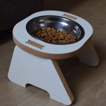 Comedouro Inclinado Cachorro Gato Pet MDF Branco Minimalista TEMOO